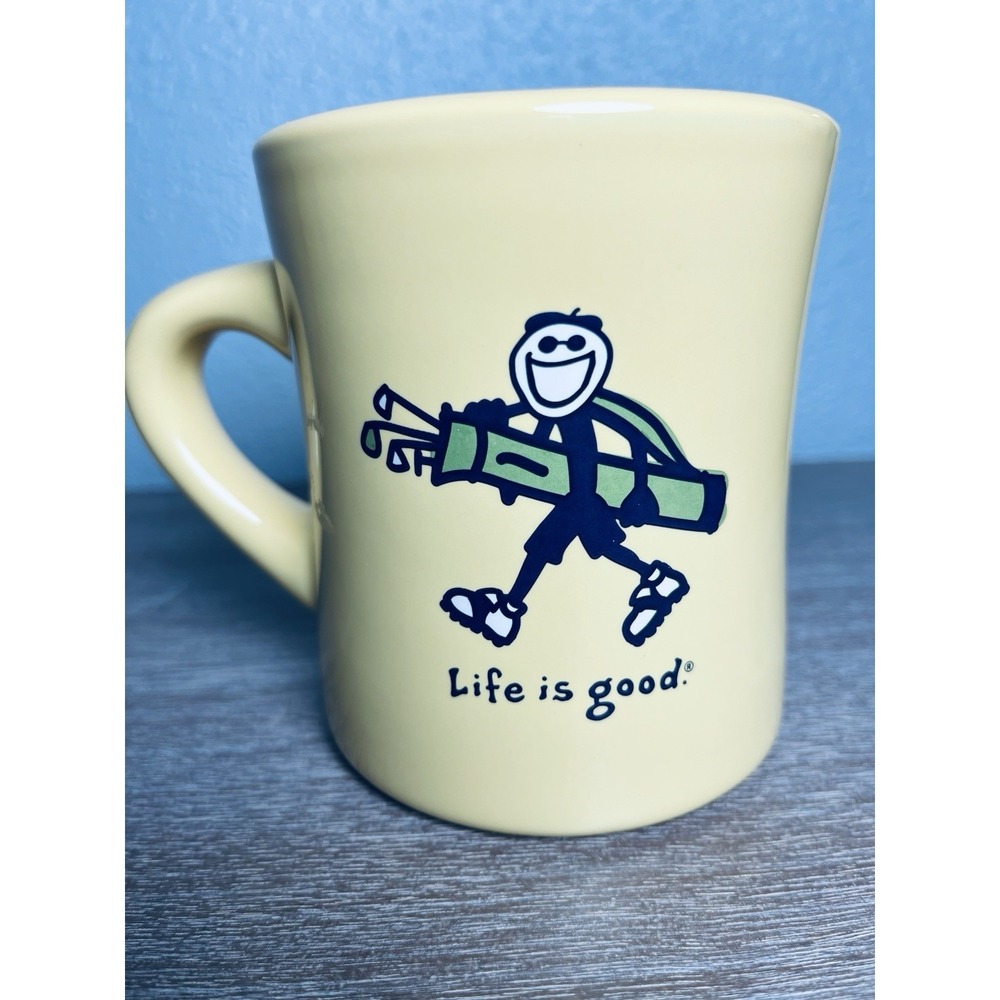 Life is Good Coffee Mug Golf Theme Yellow 8 Oz Tea Cup Ceramic Do What You Like